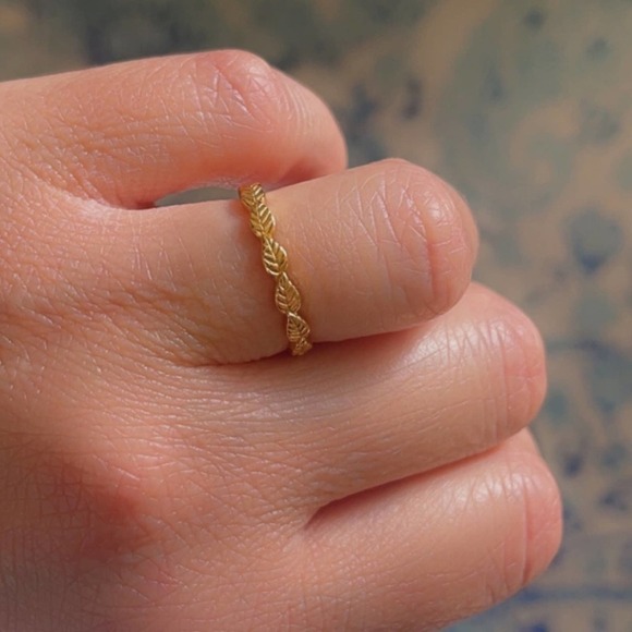 14k Gold over 925 Sterling Silver Ring Leaf Design - Picture 4 of 6